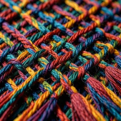 Tassel fibers in extreme close-up, twisted threads, ceremonial textile