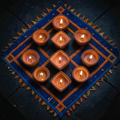 Diamond Diya Arrangement with Cobalt Rangoli