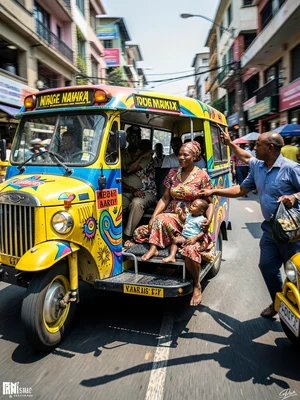 Kinetic Nairobi street energy, panned motion blur with sharp details, Woman with
