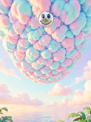 Low-angle shot looking straight up into a fractal pastel cumulus dome with a sin