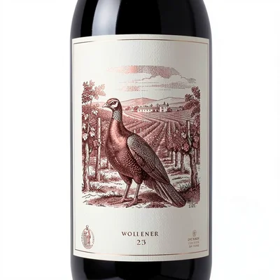 Wine label illustration, Pheasant in vineyard setting , elegant estate scene, vi