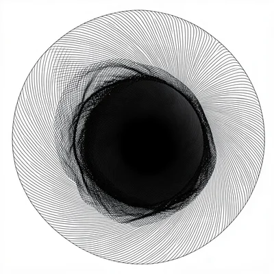 A circular vortex where flow field lines spiral inward to a dark center over a w