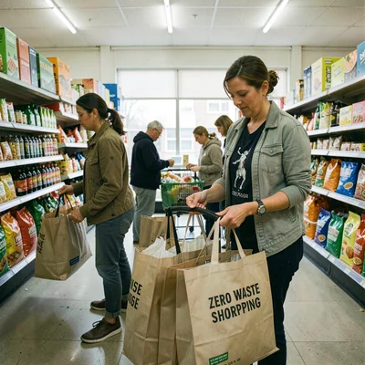 Documentary photography, unposed moment, Cloth produce bags at grocery store, ze