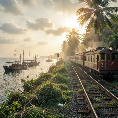 Tropical light on Sri Lankan colonial decay, Sunrise over coastal tracks, fishin