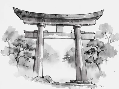 Torii gate emerging from fog suggestion