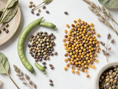 Heirloom Pea and Corn Seeds Overhead