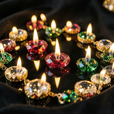 Through the Jaipur gem cutter's eye, faceted light, Diyas floating on water duri