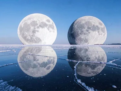 Moon and reflection as two equal disks