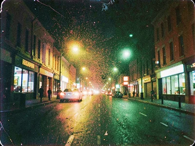 Street at night with grain explosion