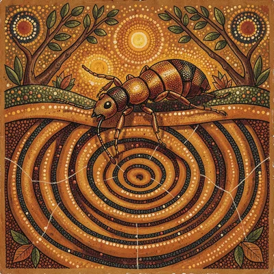 Indigenous Australian dot painting illustration, a honey ant dreaming with under