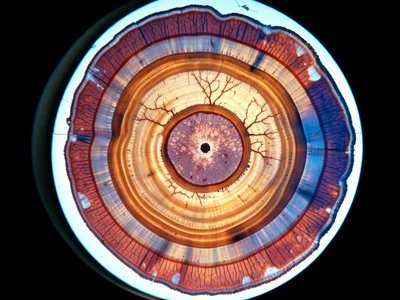 Banded iron formation thin section, alternating red jasper and silver hematite l