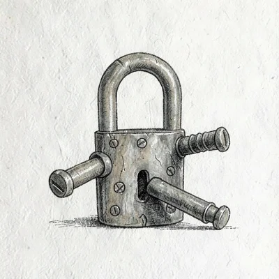 Hand-drawn illustration of an old-fashioned mortise lock with bolts extended