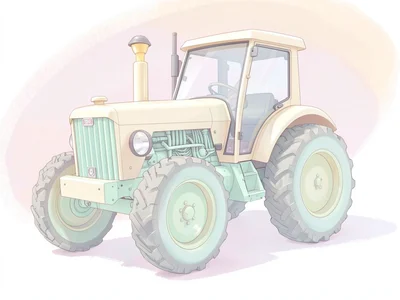 Sturdy cream-coloured lowpoly tractor with mint wheels and a butter-yellow exhau