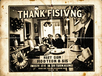 Xerox of vintage thanksgiving advertisement, degraded warm tones, nostalgic