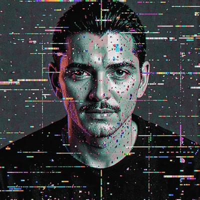 Glitch art illustration, portrait with face data corruption , digital corruption