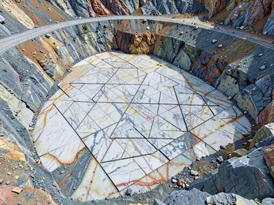 Quarry floor tiles still attached showing grid