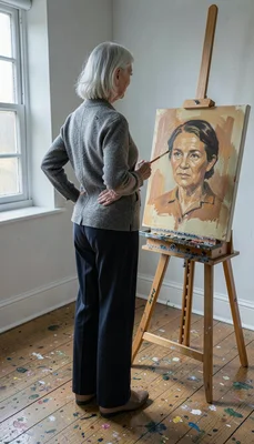 Oil painting, portrait, realistic but painterly, visible brushstrokes on linen, 