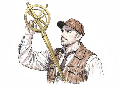 A keen aeronaut-navigator tilts a brass sextant skyward, leather flight-cap pull