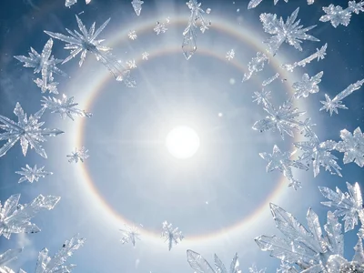 22-degree halo around sun in ice crystal sky