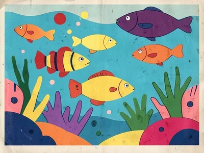 Retro underwater fish scene