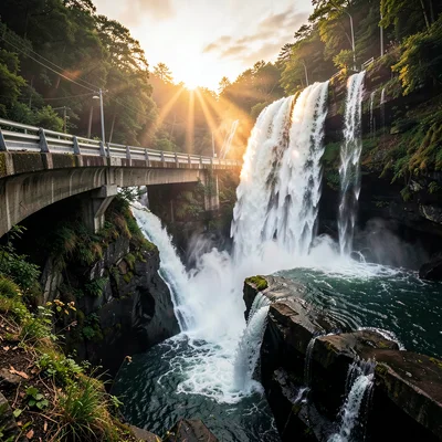 Majestic waterfall cascading down a highway drainage system