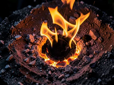 Ash surface with ember glow beneath