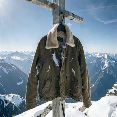 Crystal clear high-altitude light, sharp mountain air quality, A patched down ja