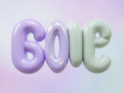Soft inflated letter-like forms in lavender and sage, puffy and rounded, catchin