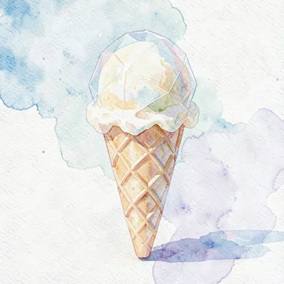 Crystal-clear lowpoly ice cream cone with a transparent scoop and faceted waffle