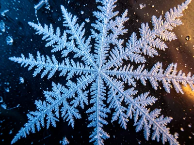 Window frost fernlike dendrite pattern, feathery ice crystals growing outward fr
