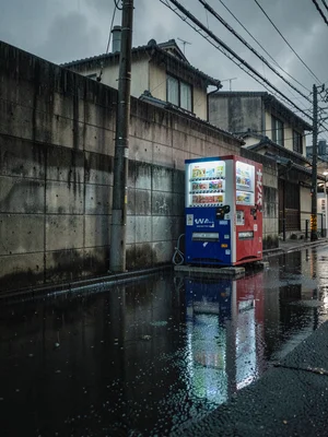 Night vending machine rain