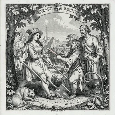 Agriculture with plow and bounty