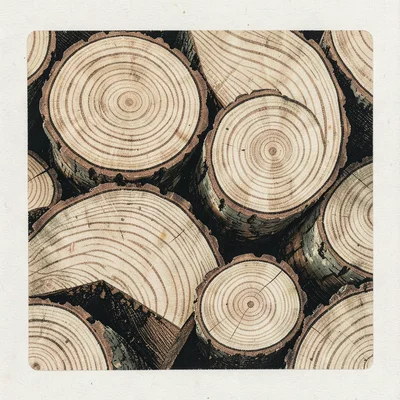 Stacked firewood ends showing grain rings, tight overhead view