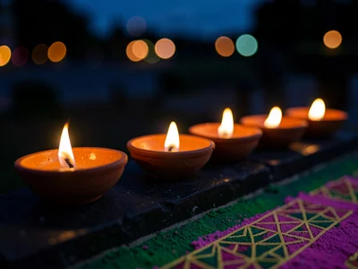 Diya Flames Low Angle Bokeh