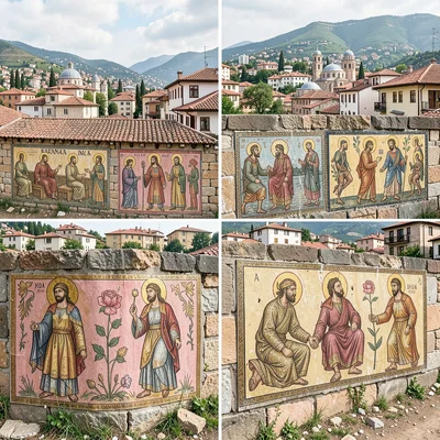 Historical layers visible simultaneously in Plovdiv, Bulgaria, Kapana art distri