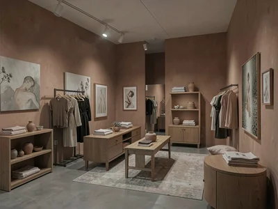 Interior design showroom in terracotta tones
