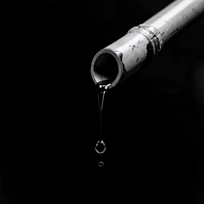 Stark minimalist composition, high contrast black and white tones, Single drop o