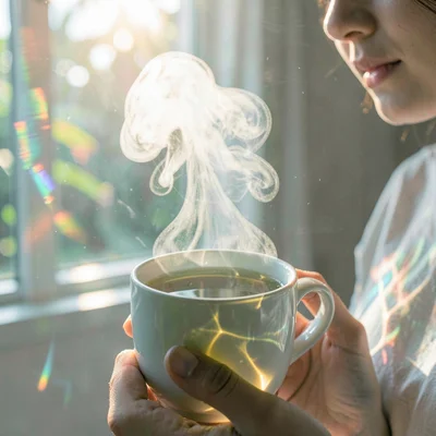 Soft diffused tropical light filtering through water vapor, Steam rising from a 