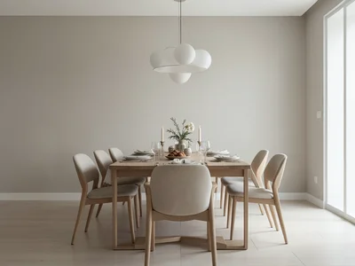Dining room prepared for thanksgiving, table fully set, no people, anticipation