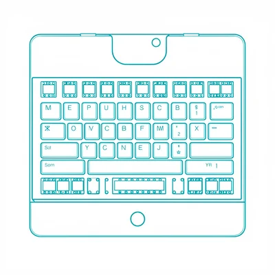 Schematic line drawing of a custom mechanical keyboard PCB with switch matrix, w