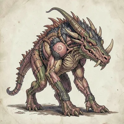 Fantasy creature illustration, a chimeric beast fused from multiple species, sho
