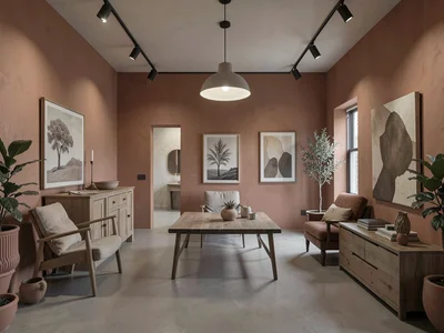 Interior design showroom in terracotta tones
