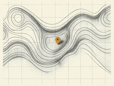 Topographic-style contour map of an imaginary digital terrain with stippled grad