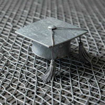 Wire sculpture of mortarboard cap with tassel, delicate gauge, desktop display