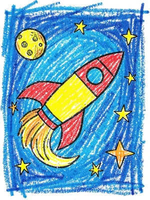 Rocket ship flying to moon