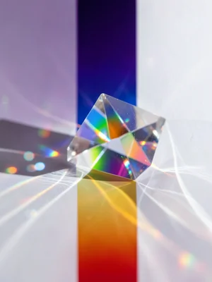 Vertical spectral band on tall white surface, portrait-oriented gradient from de