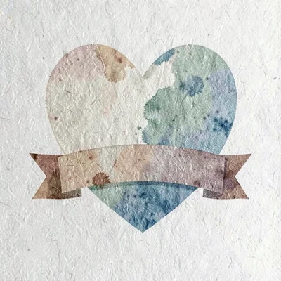 Two-color riso of a heart-and-banner motif with raw paper grain
