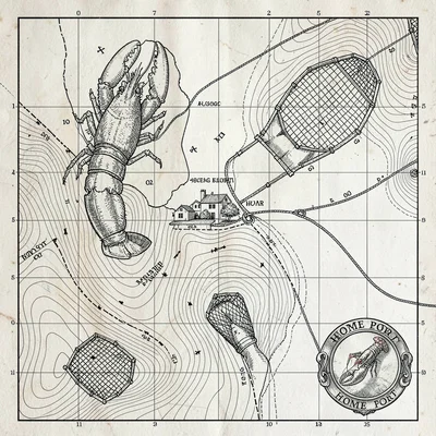 A nautical lobster-grounds chart with grid-marked traps, depth contours, fishing
