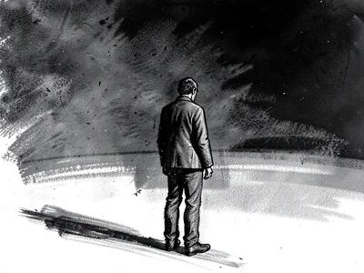 Solitary figure in vast space