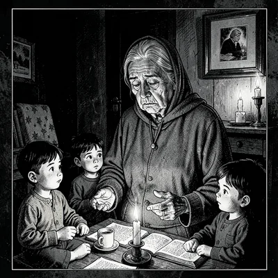 Grandmother storytelling by candle